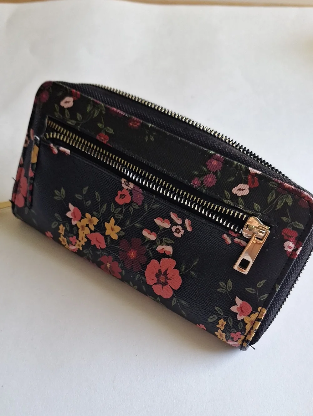 Floral Zip Wallet - Black Pink Coral Floral